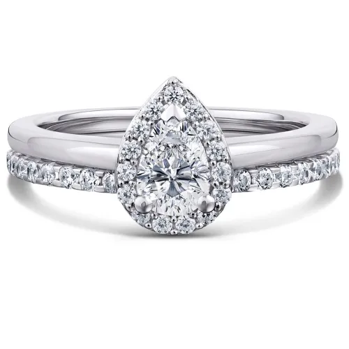 White Gold Pear Diamond Bridal Set - White Alyssa